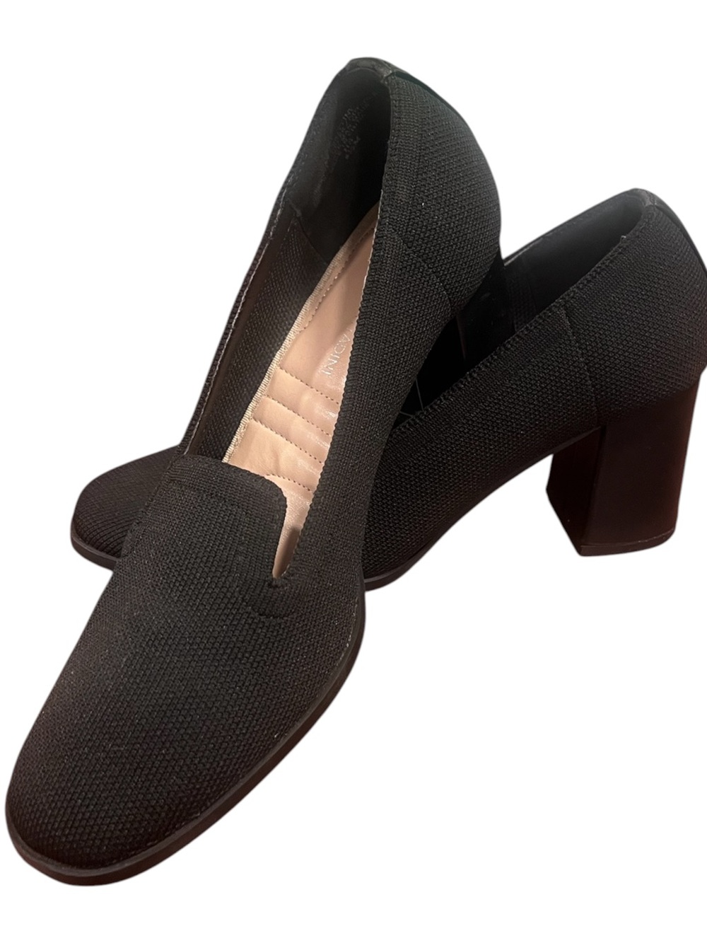Adrienne Vittadini Block Heel Loafers Black Slip On Career Shoes 8.5